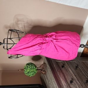NWOT hot pink one shoulder tulip Midi dress back zipper sz small wrap around tie